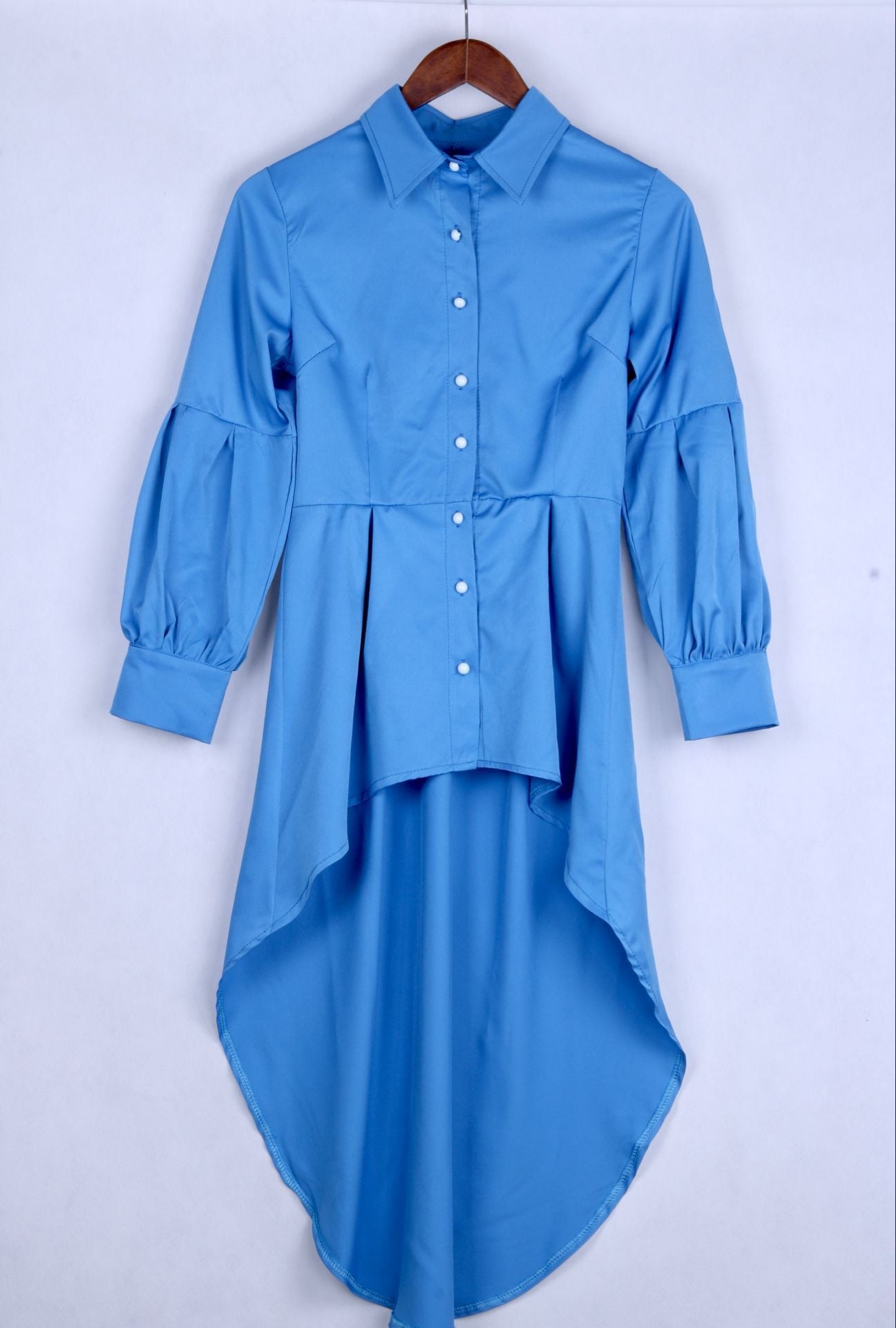 Annete - Lantern Sleeve Tail Dress & Button Shirt