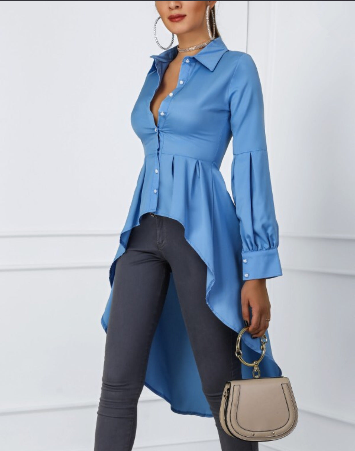 Annete - Lantern Sleeve Tail Dress & Button Shirt