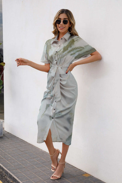 Rosy - Spring Summer Fashion Printed Shirt Dress