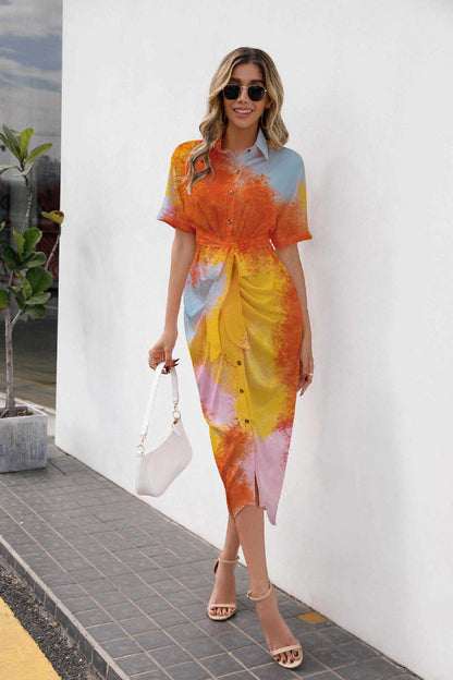 Rosy - Spring Summer Fashion Printed Shirt Dress