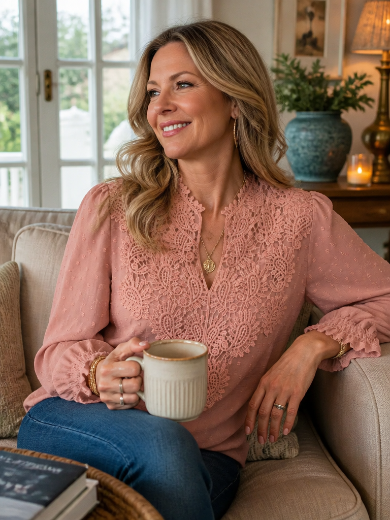 Mila - Long sleeved v-neck casual T-shirt