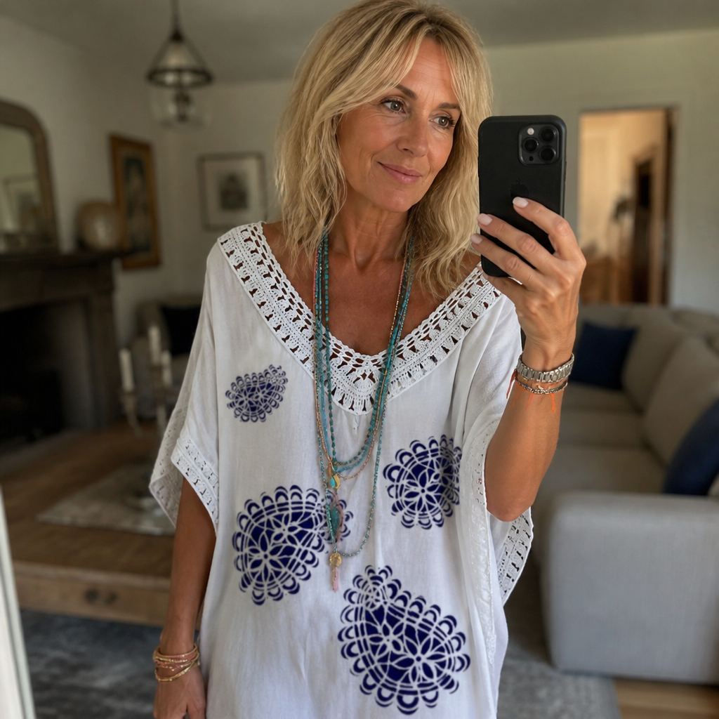 Lina - Summer V-neck Lace Stitching Printed Dress