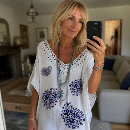 Lina - Summer V-neck Lace Stitching Printed Dress
