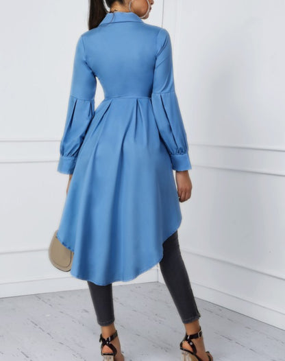 Annete - Lantern Sleeve Tail Dress & Button Shirt
