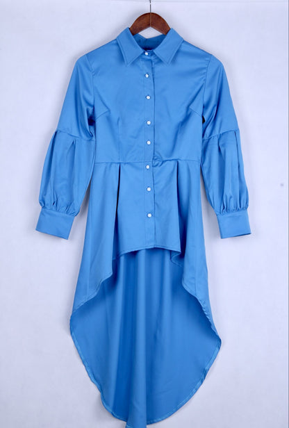 Annete - Lantern Sleeve Tail Dress & Button Shirt