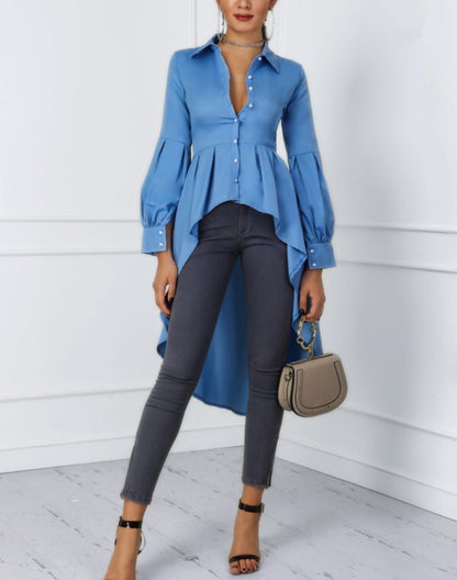 Annete - Lantern Sleeve Tail Dress & Button Shirt