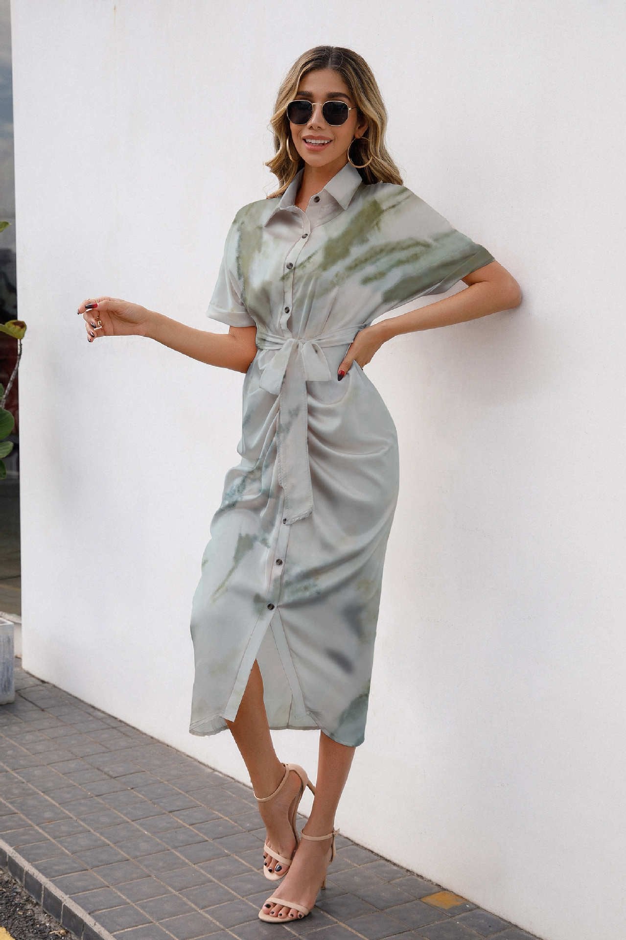 Rosy - Spring Summer Fashion Printed Shirt Dress
