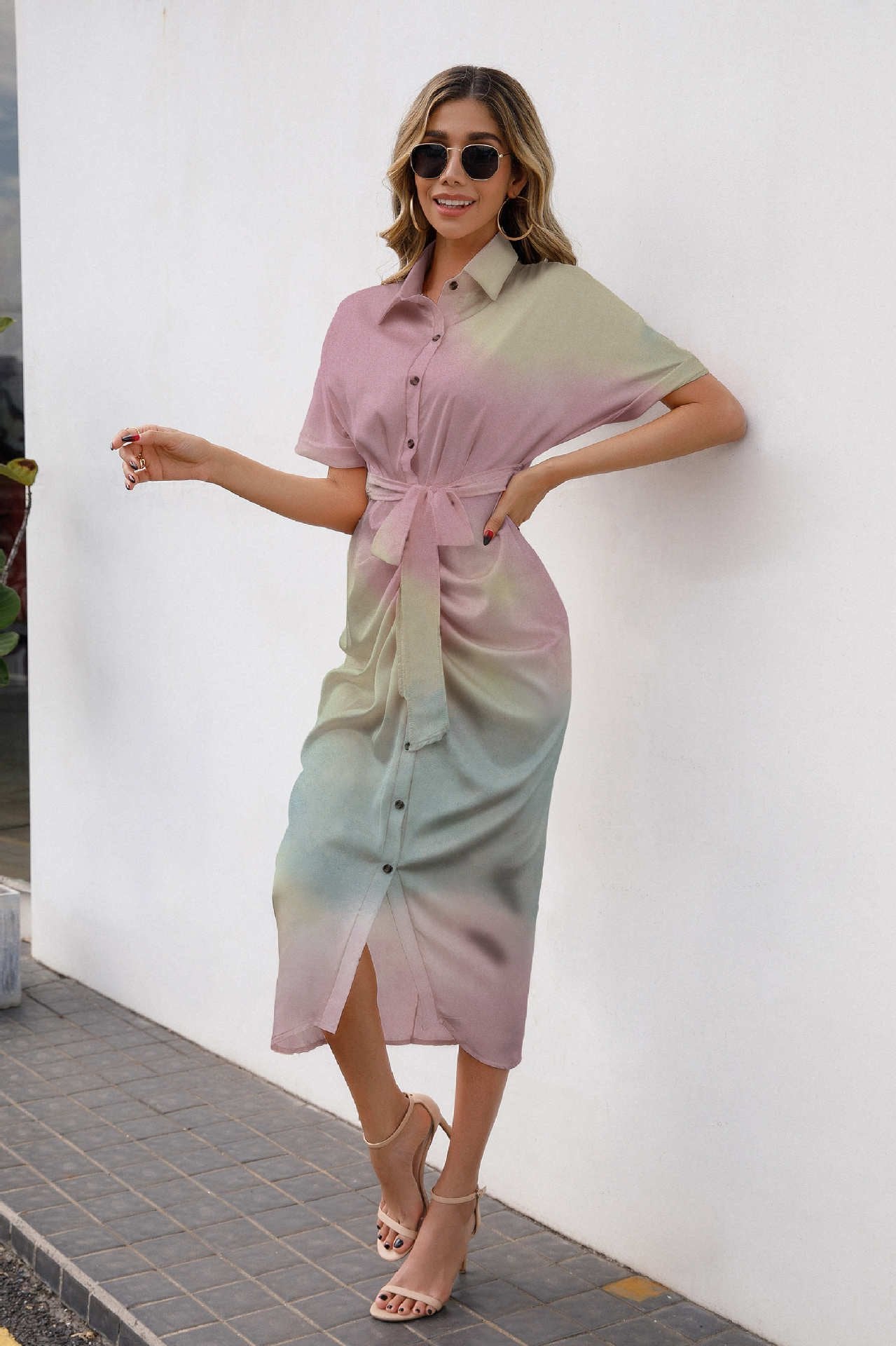 Rosy - Spring Summer Fashion Printed Shirt Dress