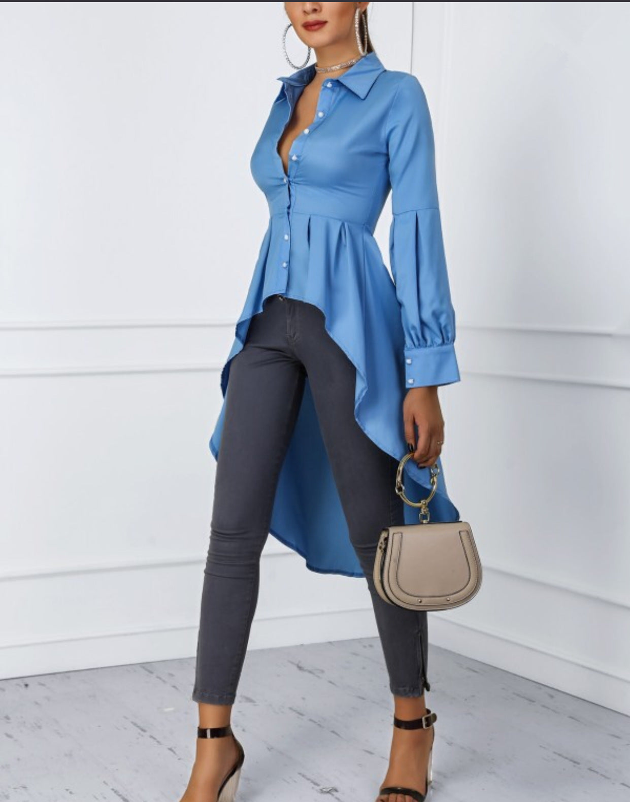 Annete - Lantern Sleeve Tail Dress & Button Shirt