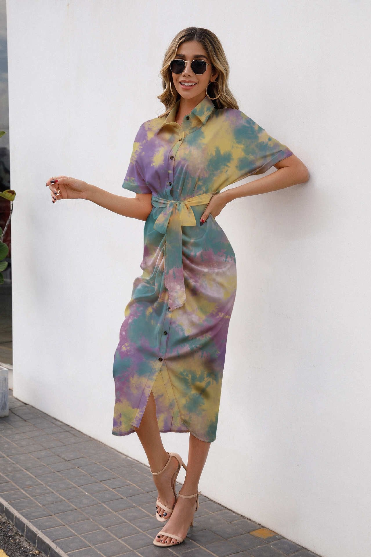 Rosy - Spring Summer Fashion Printed Shirt Dress